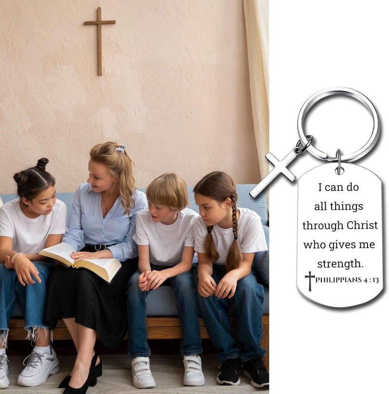 GiftYou Inspirational Scripture Metal Key Chains with Cross Pendant - Bible Verse Keychain Religious Gift for Christian - Image 2